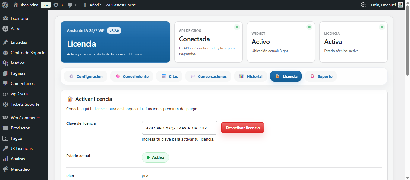 Panel claro y profesional